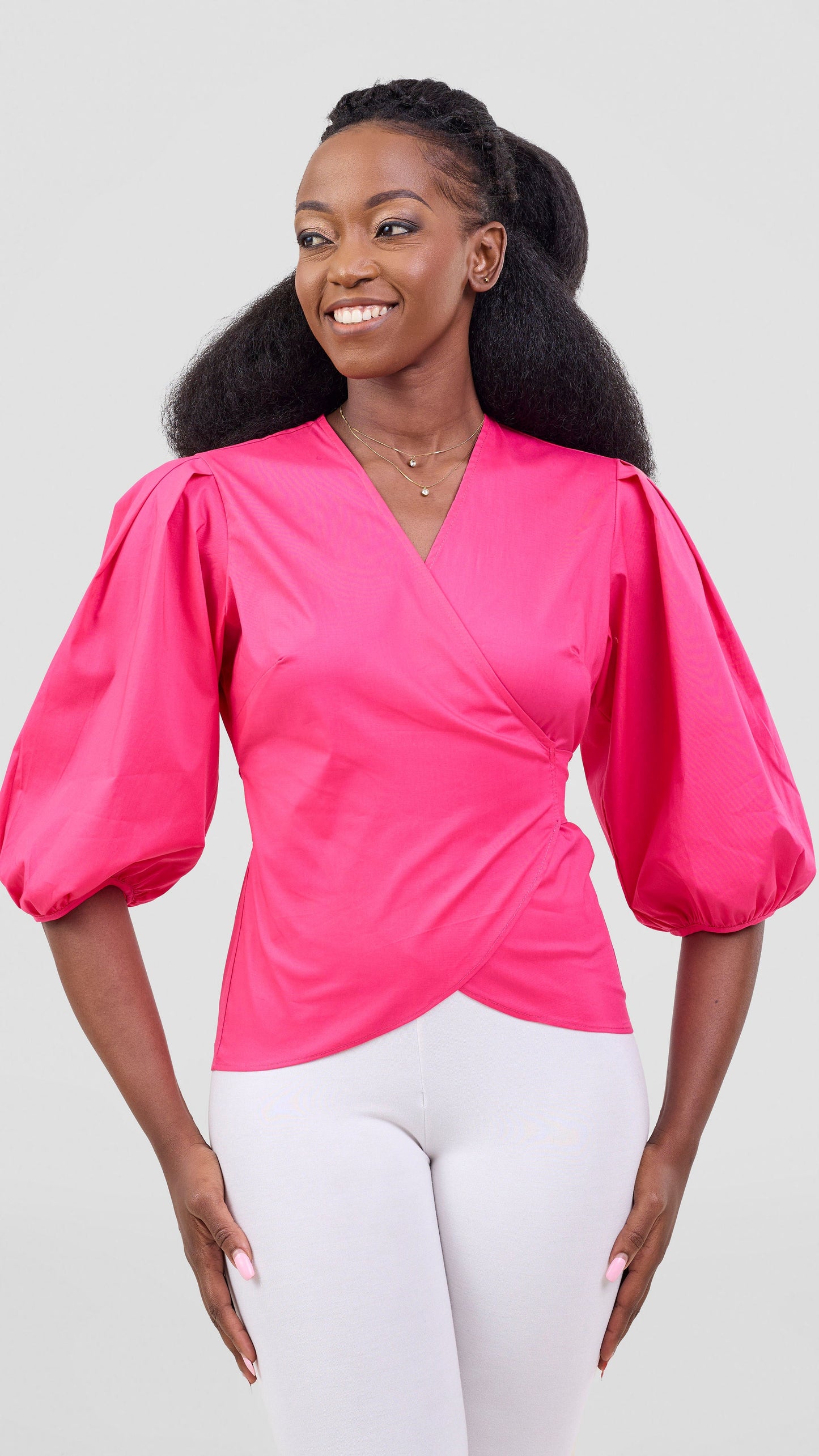 Vivo Cotton 3/4 Sleeve Wrap Top - Pink