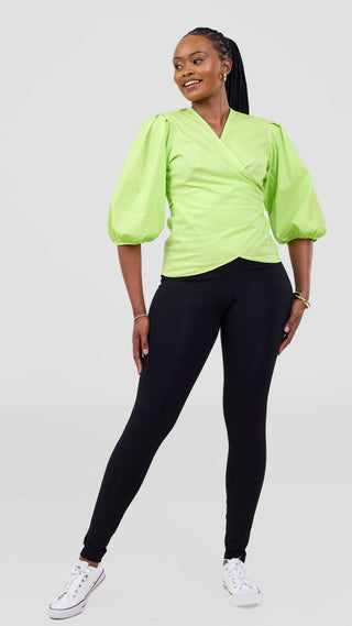 Vivo Cotton 3/4 Sleeve Wrap Top - Lime Green