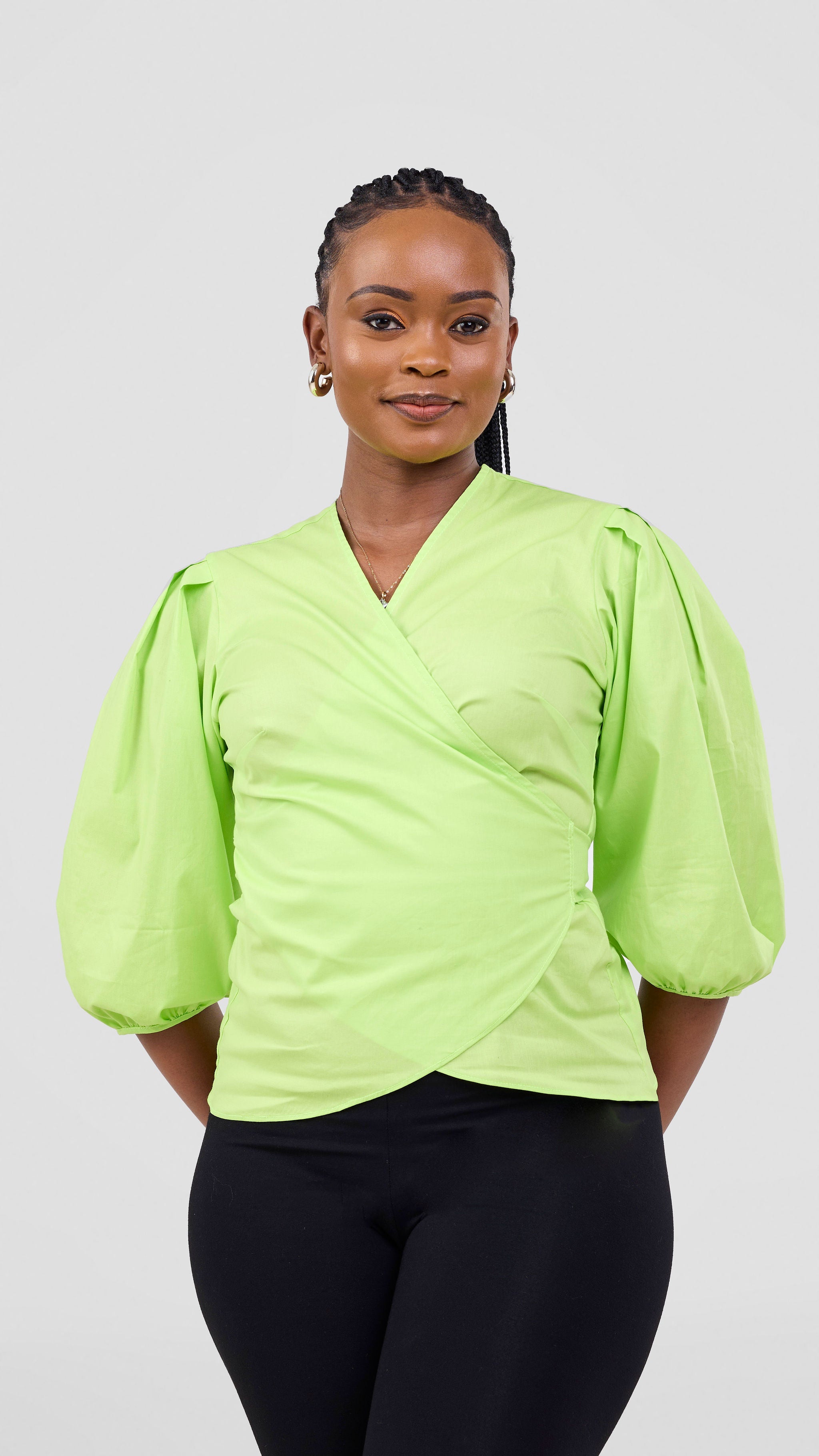 Vivo Cotton 3/4 Sleeve Wrap Top - Lime Green