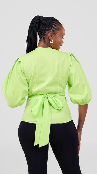 Vivo Cotton 3/4 Sleeve Wrap Top - Lime Green