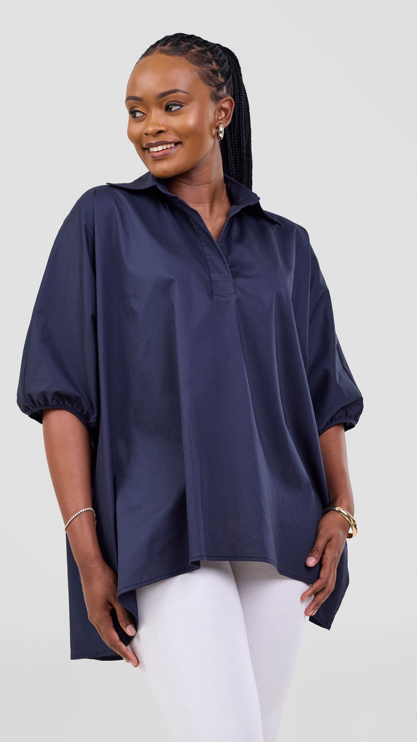 Vivo Cotton High Low Top - Navy