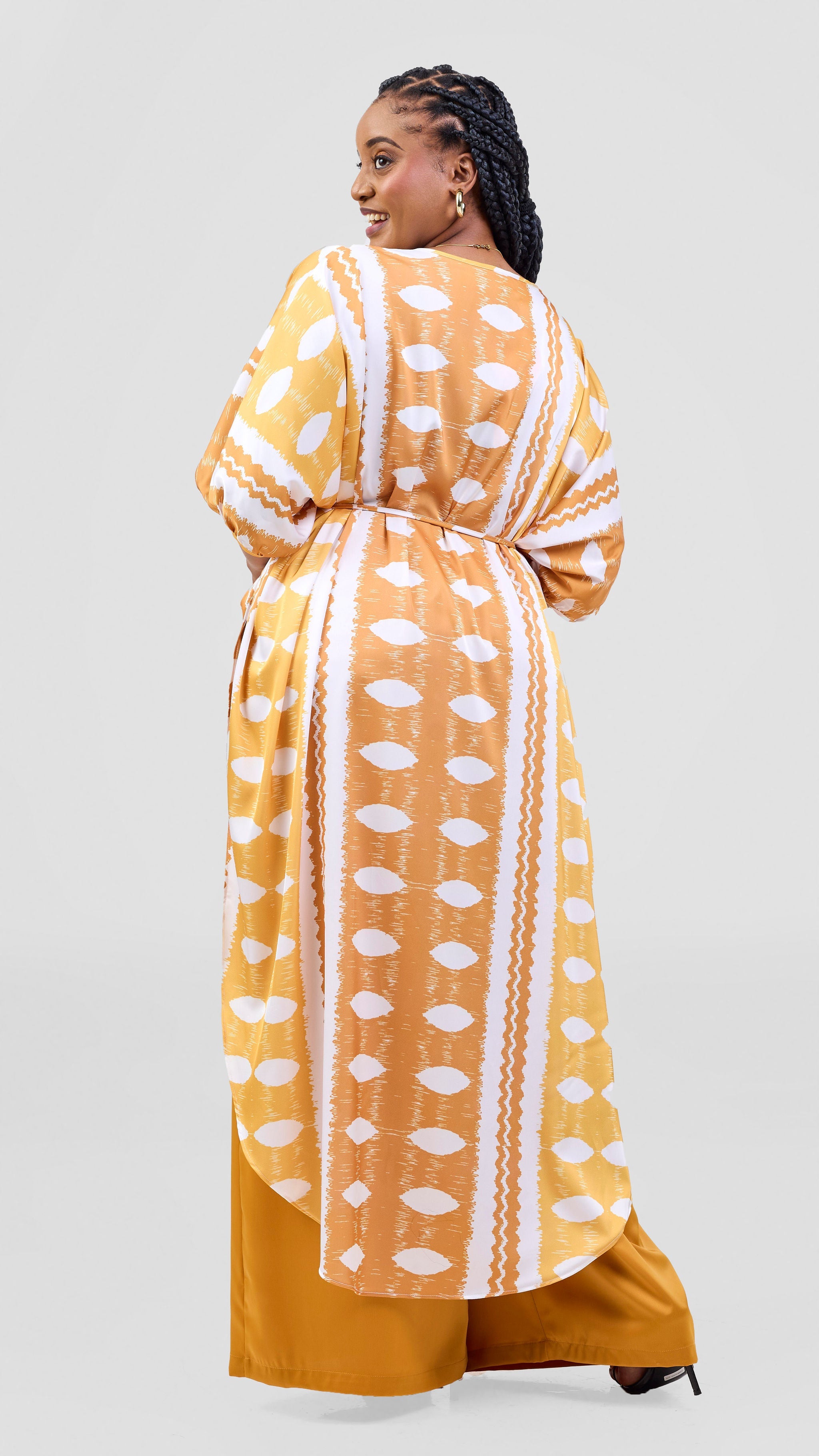 Vivo Essi Scalloped Top - White / Dark Mustard Print