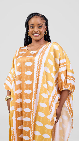 Vivo Essi Scalloped Top - White / Dark Mustard Print