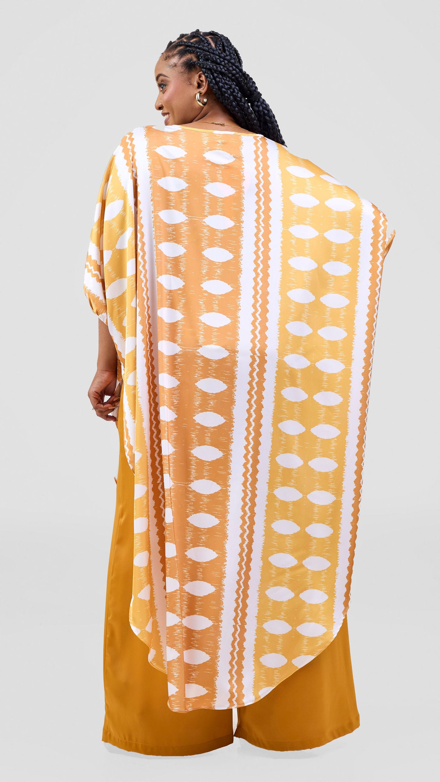 Vivo Essi Scalloped Top - White / Dark Mustard Print