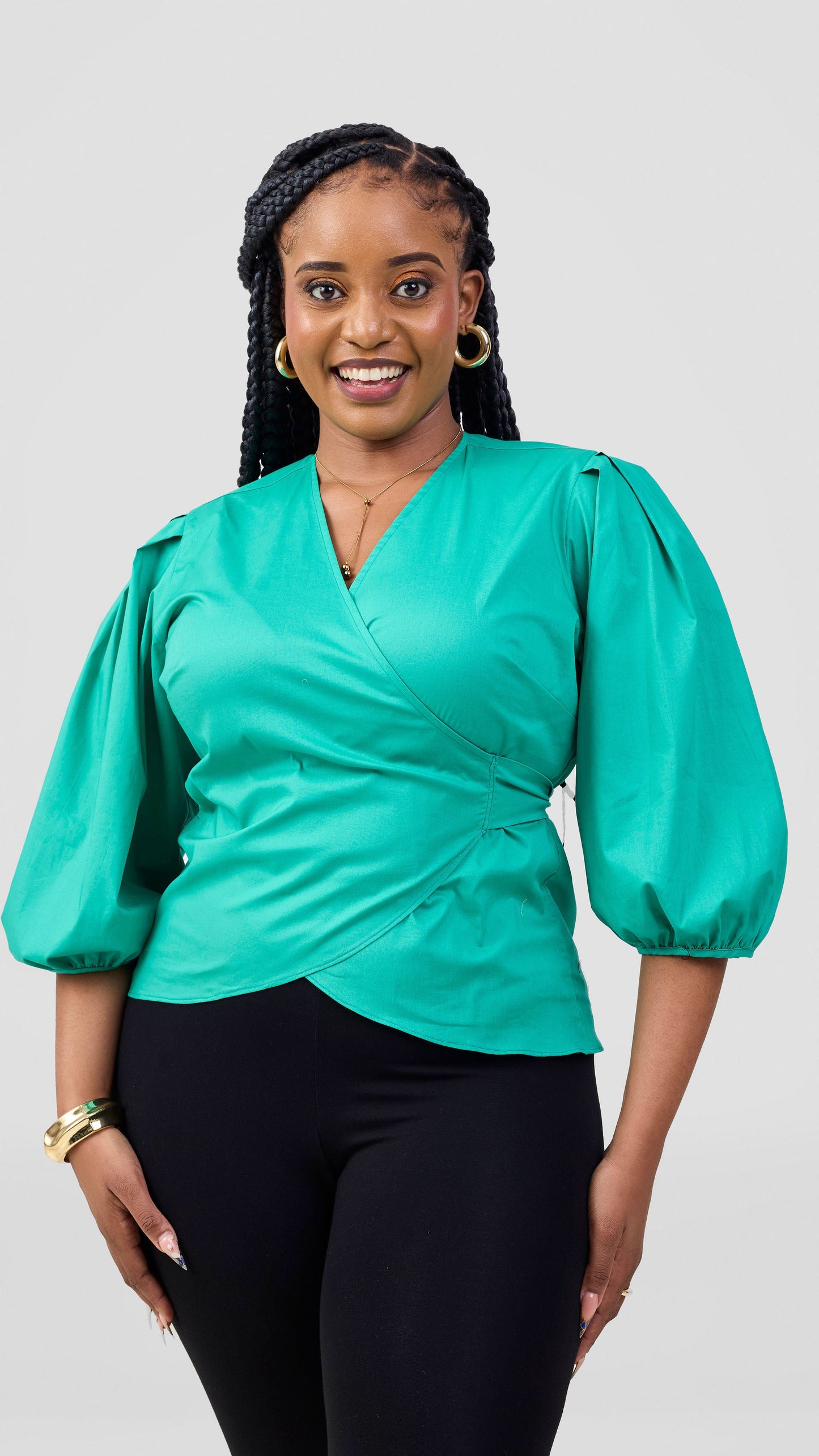 Vivo Cotton 3/4 Sleeve Wrap Top - Sea Green