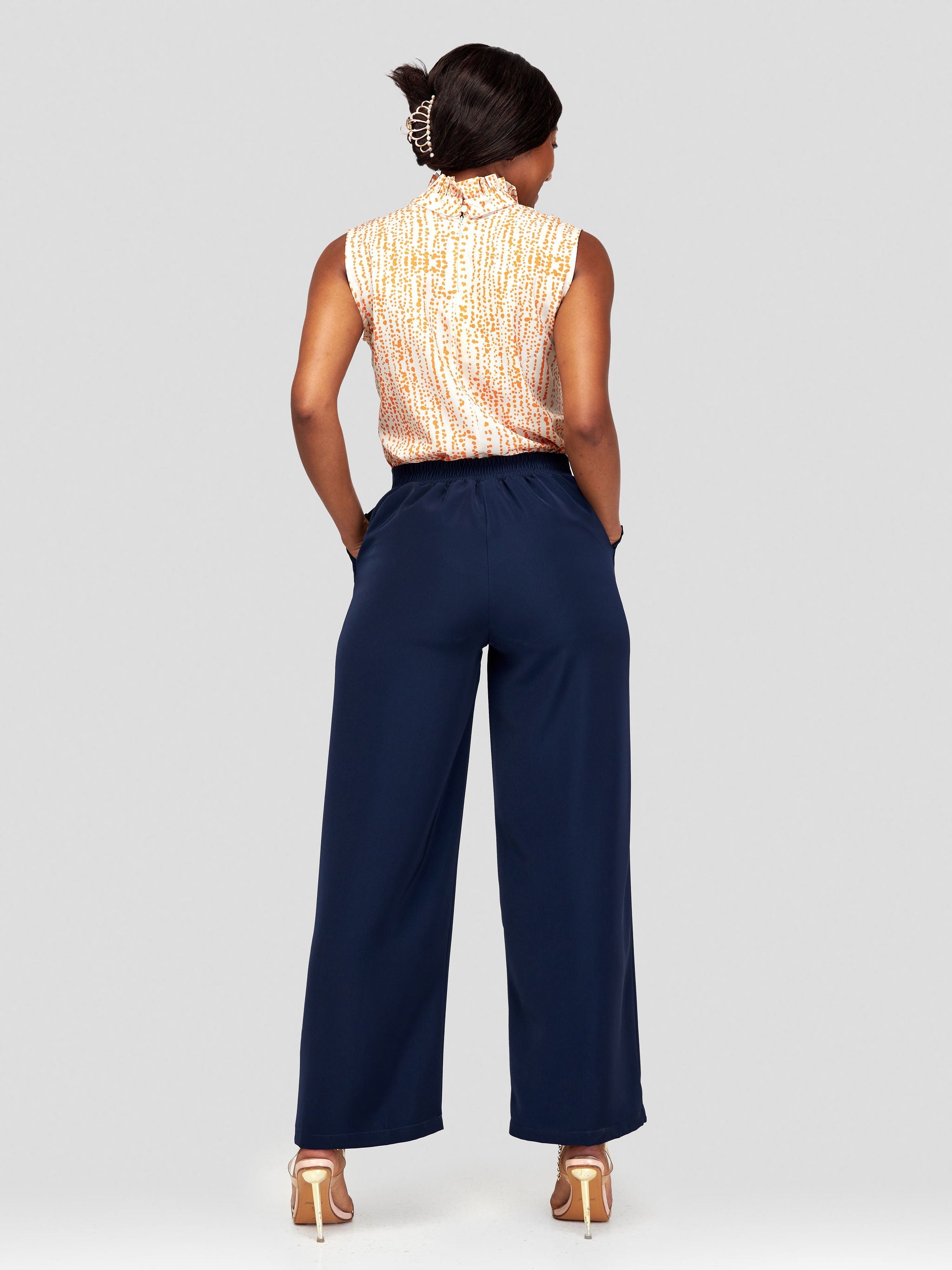 Vivo Sani Ruffle Pocket Straight Leg Pants - Navy Blue