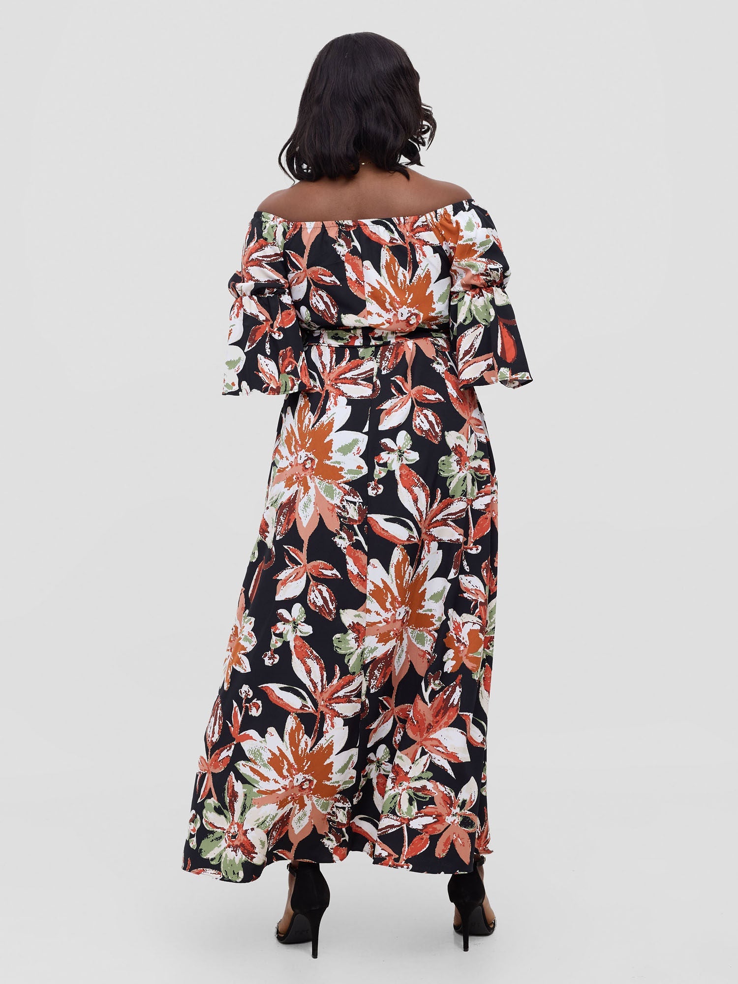 Vivo Tana Off Shoulder Maxi Dress - Multicolour Black Print