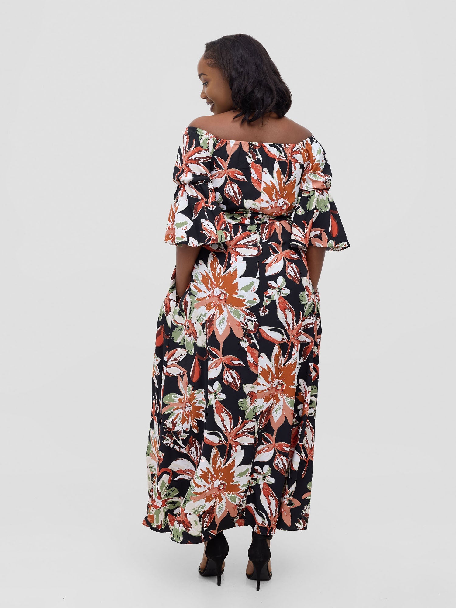 Vivo Tana Off Shoulder Maxi Dress - Multicolour Black Print