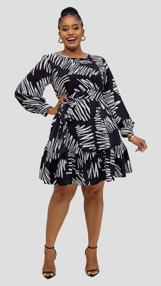 Vivo Serwa Tent Dress - Black / White Print