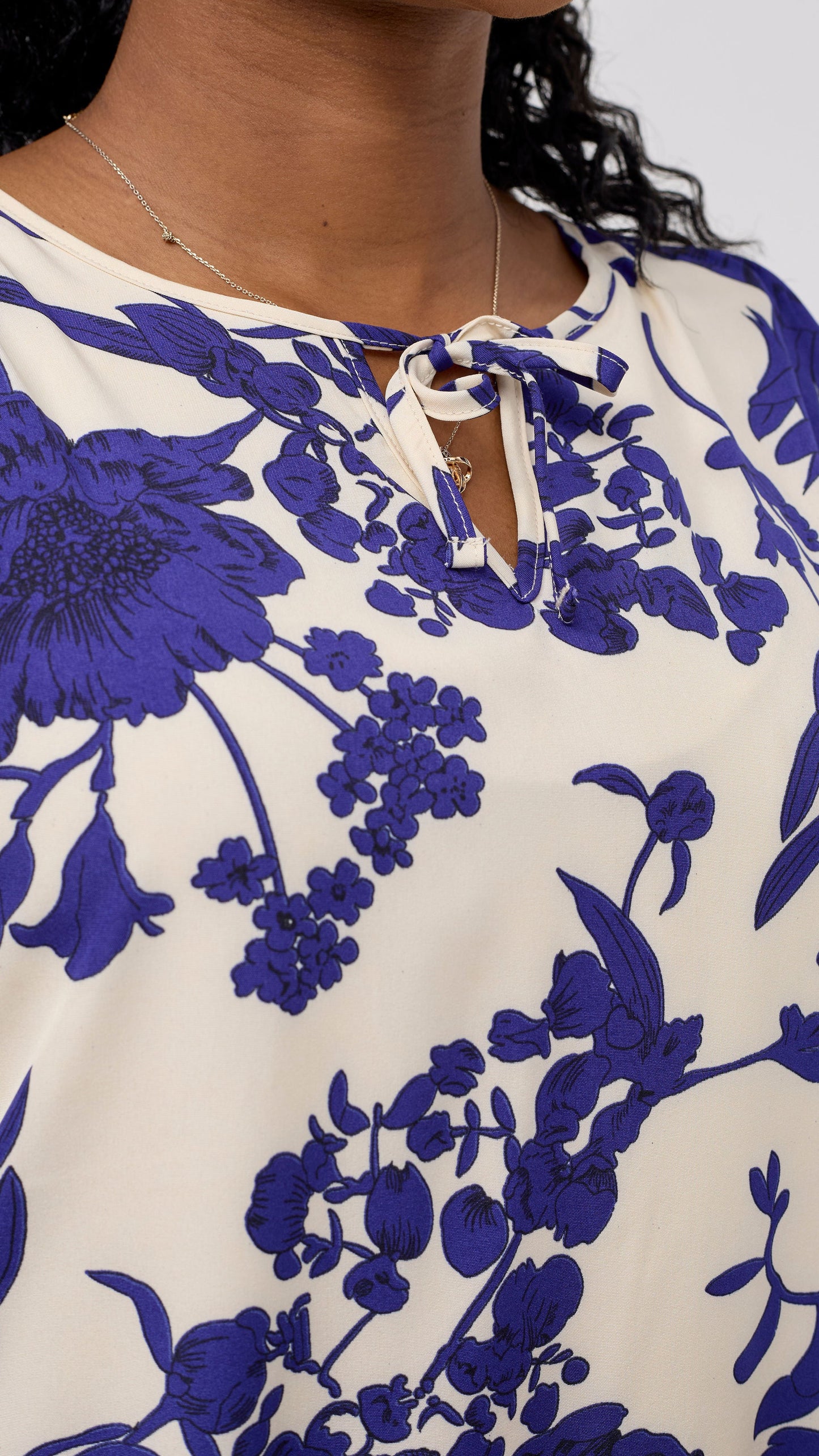 Vivo Nala 3/4 Sleeve Tent Dress - Cream / Blue Print