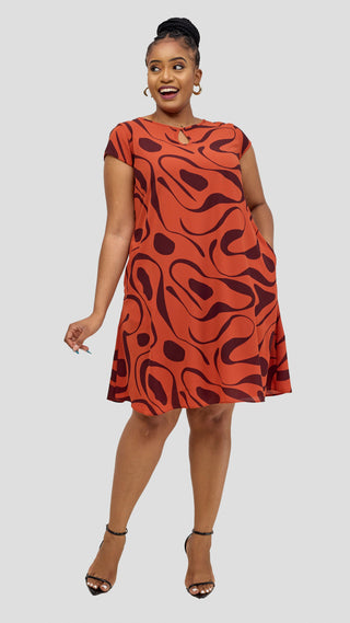 Vivo Sierra Cap Sleeve Tent Chiffon Dress - Rust / Burgundy Mohi Print