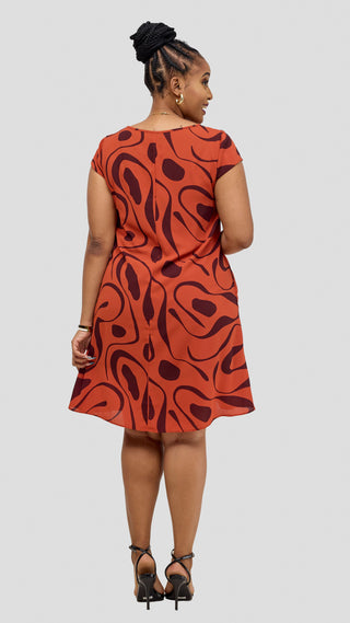 Vivo Sierra Cap Sleeve Tent Chiffon Dress - Rust / Burgundy Mohi Print