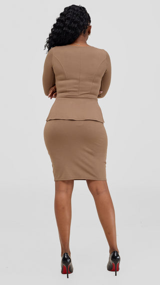 Vivo Nora 3/4 Sleeve Peplum Top - Taupe