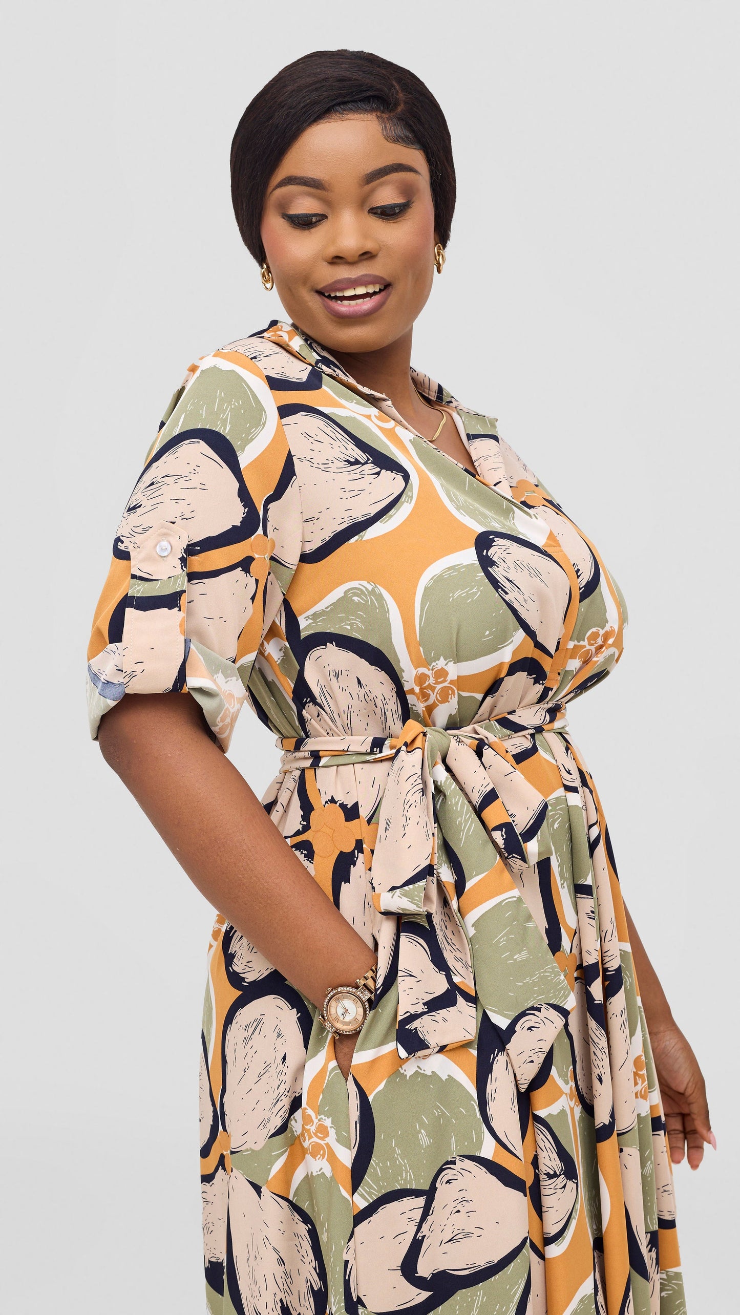 Vivo Yumi Maxi Shirt Dress - Hunters / Orange Print