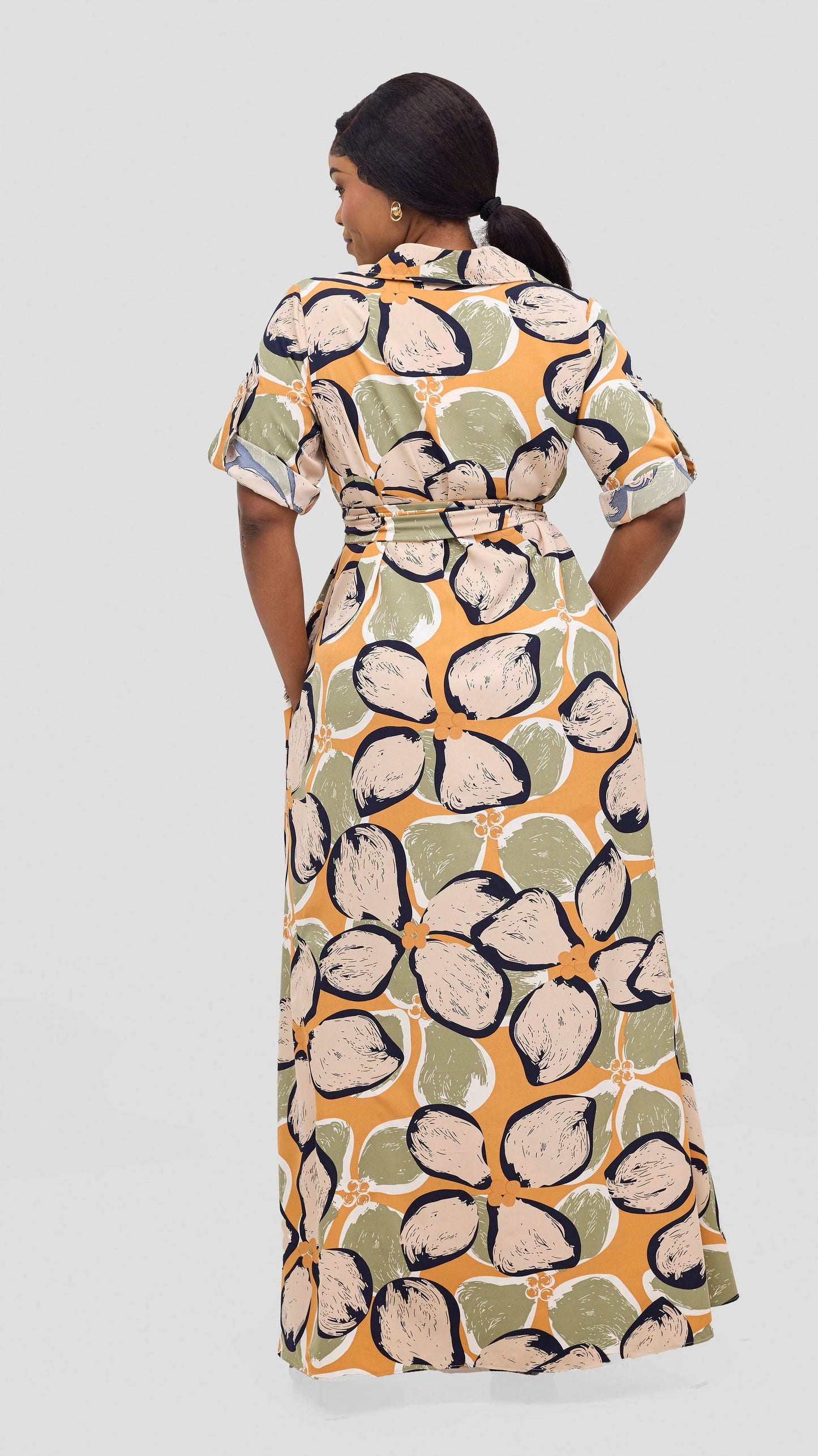 Vivo Yumi Maxi Shirt Dress - Hunters / Orange Print