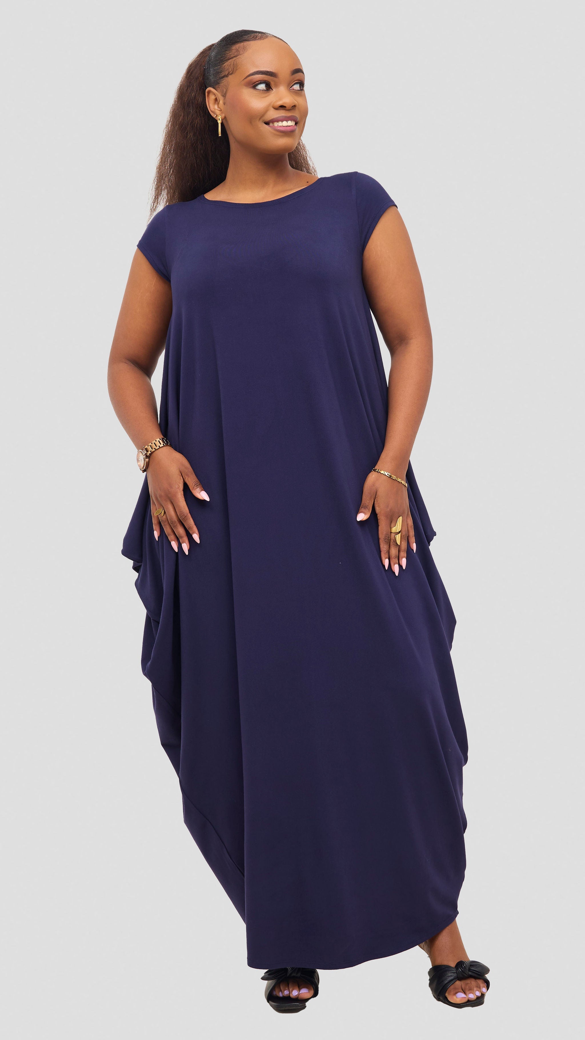Vivo Cap Sleeve Salma Maxi Dress - Navy Blue