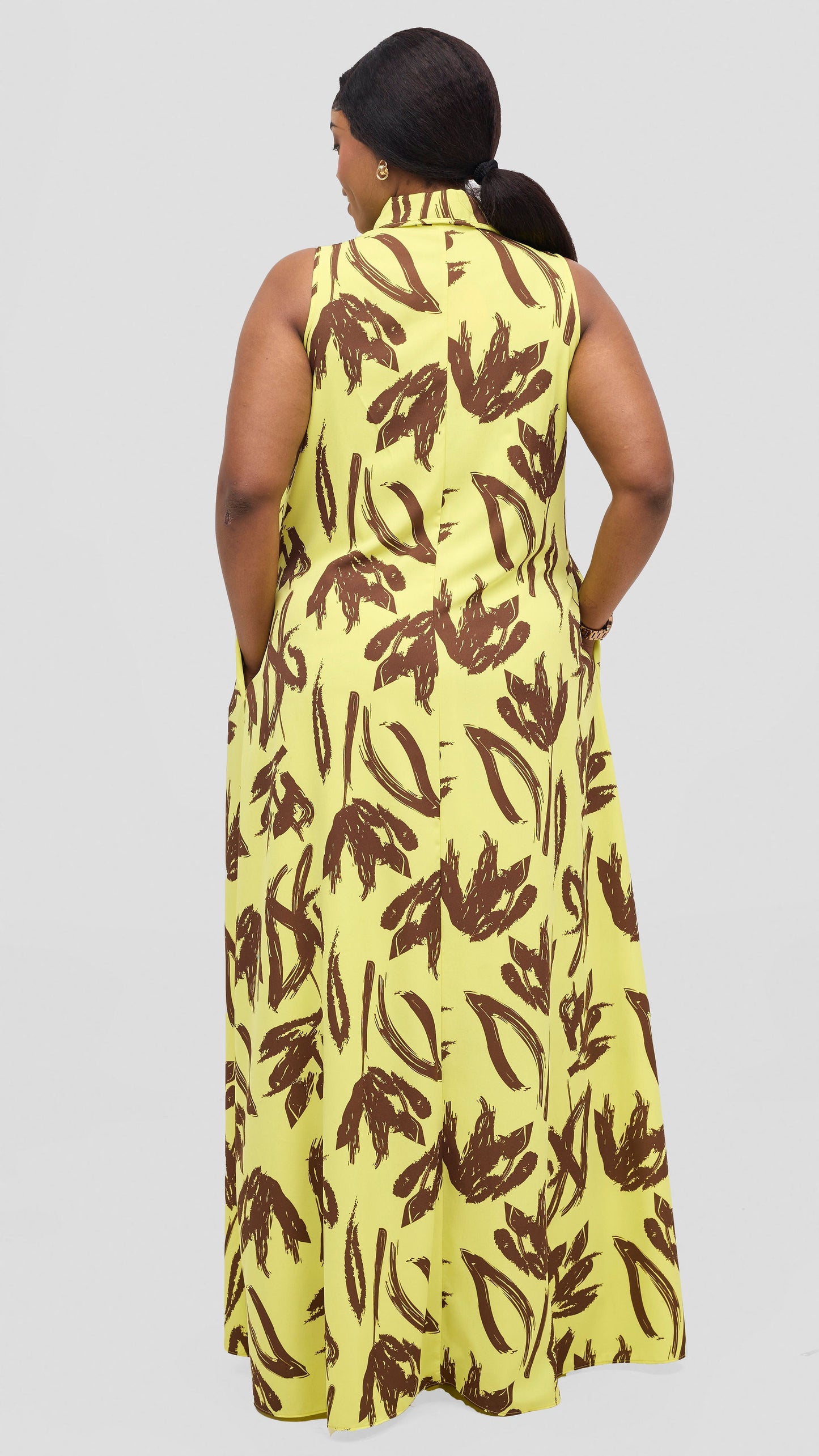 Vivo Asha Sleeveless Maxi Dress - Yelllow / Brown  Ela Print