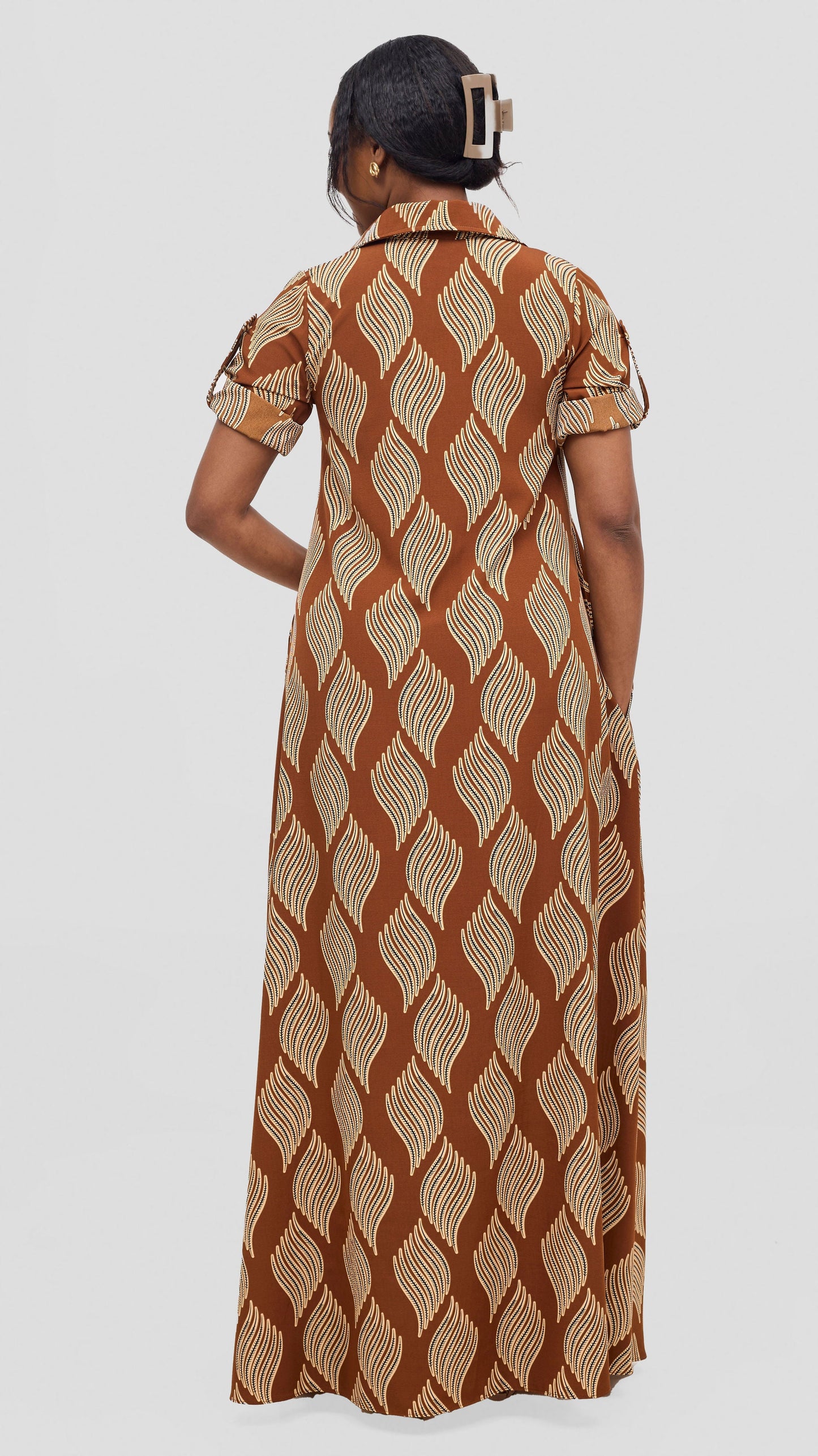 Vivo Yumi Maxi Shirt Dress - Brown / Beige Print