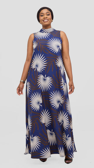 Vivo Bissa Reversible Maxi Dress - Navy / Brown Print
