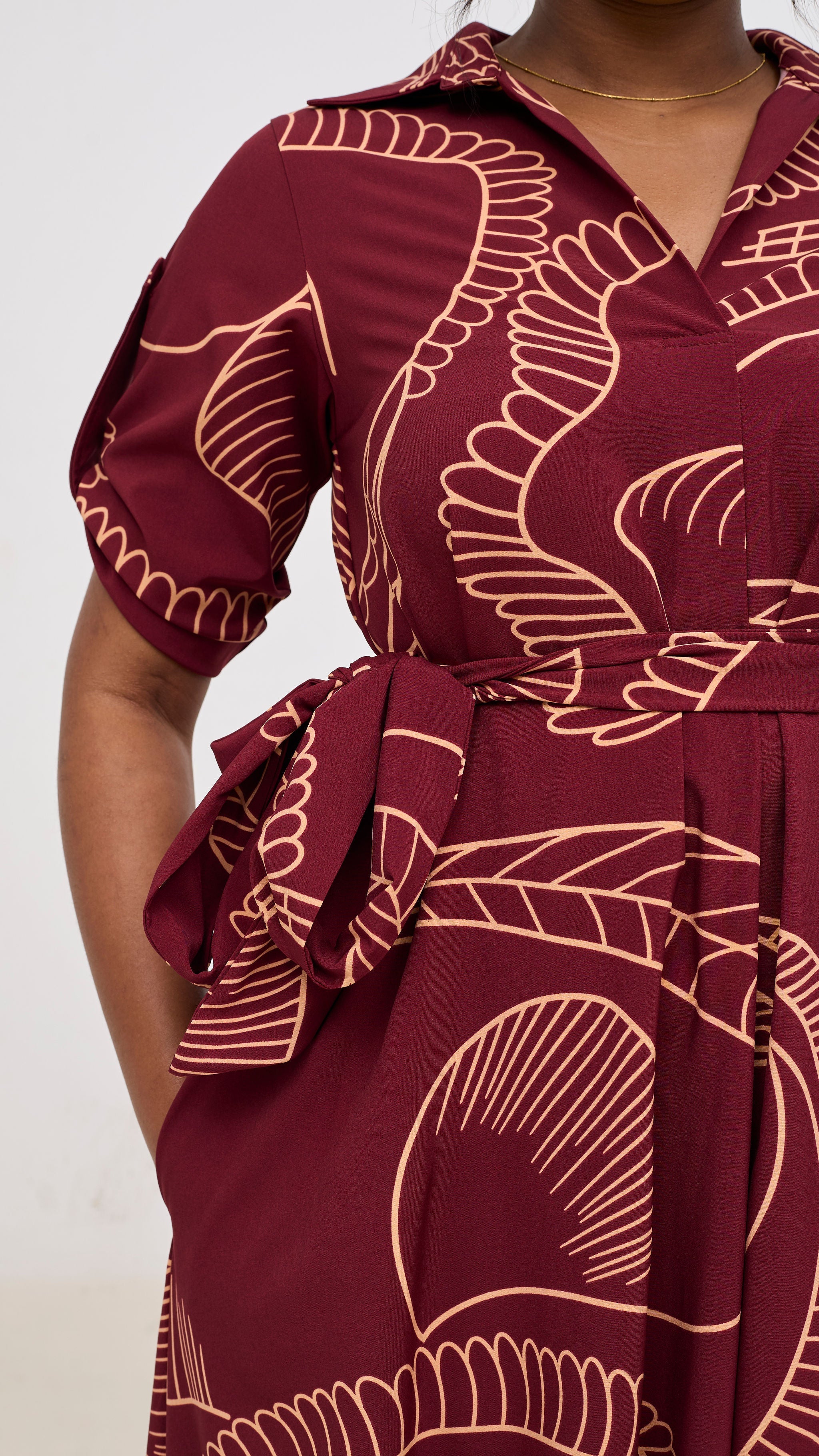 Vivo Yumi Maxi Shirt Dress - Burgundy / Peach Print