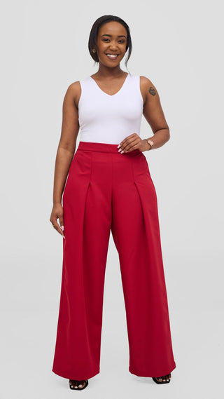 Vivo Nora Wide Leg Pants - Dark Red