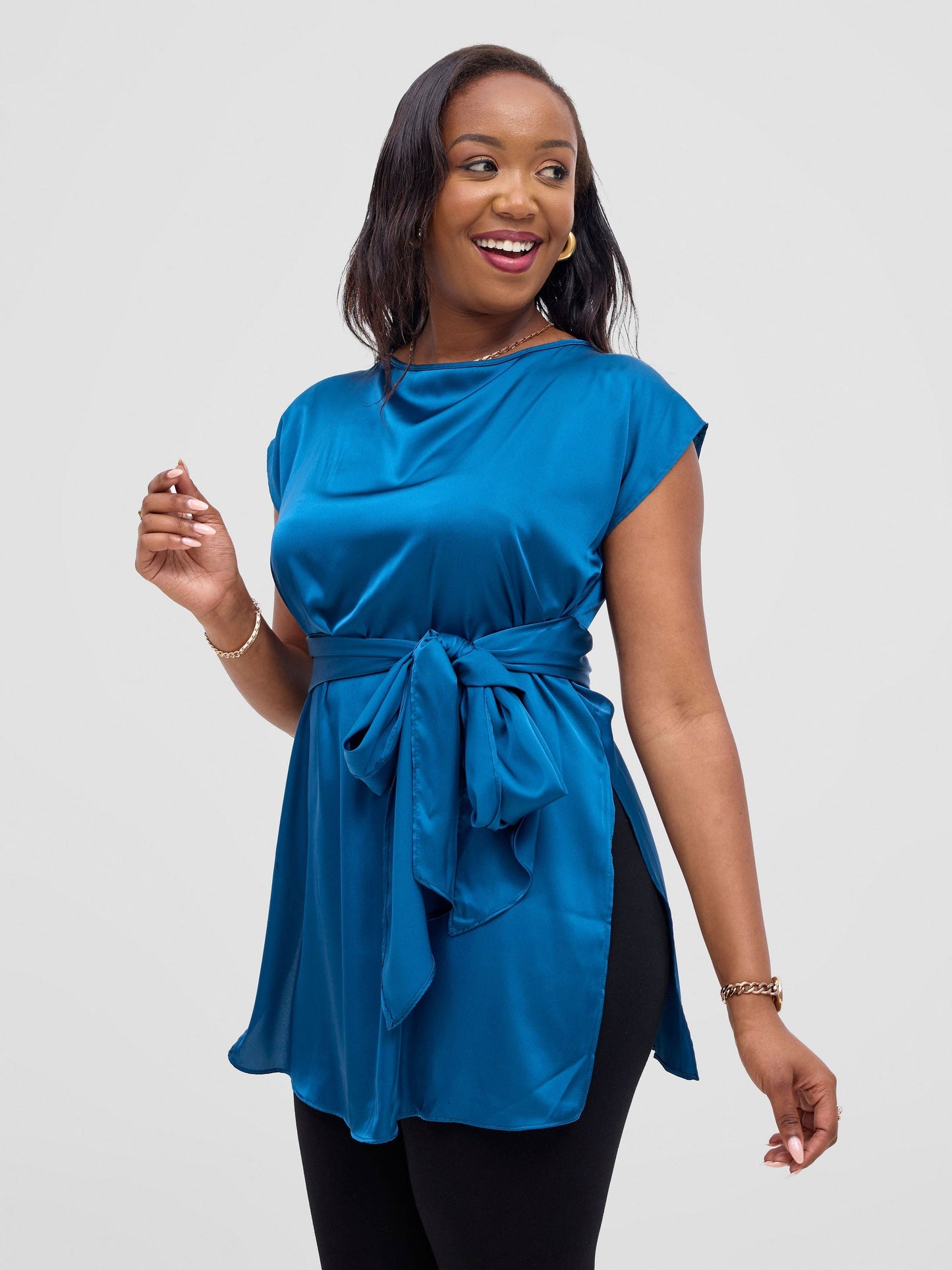 Vivo Yene Front Tie Tunic Top - Teal