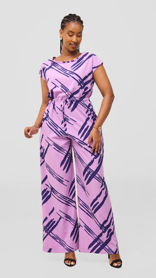 Vivo Sakari Drop Shoulder Jumpsuit - Lilac / Navy Lisi Print