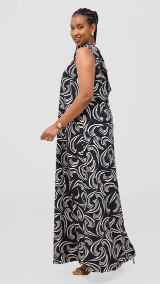Vivo Bissa Reversible Maxi Dress - Black / Cream Print