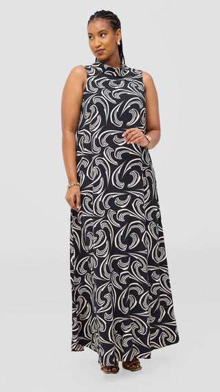 Vivo Bissa Reversible Maxi Dress - Black / Cream Print