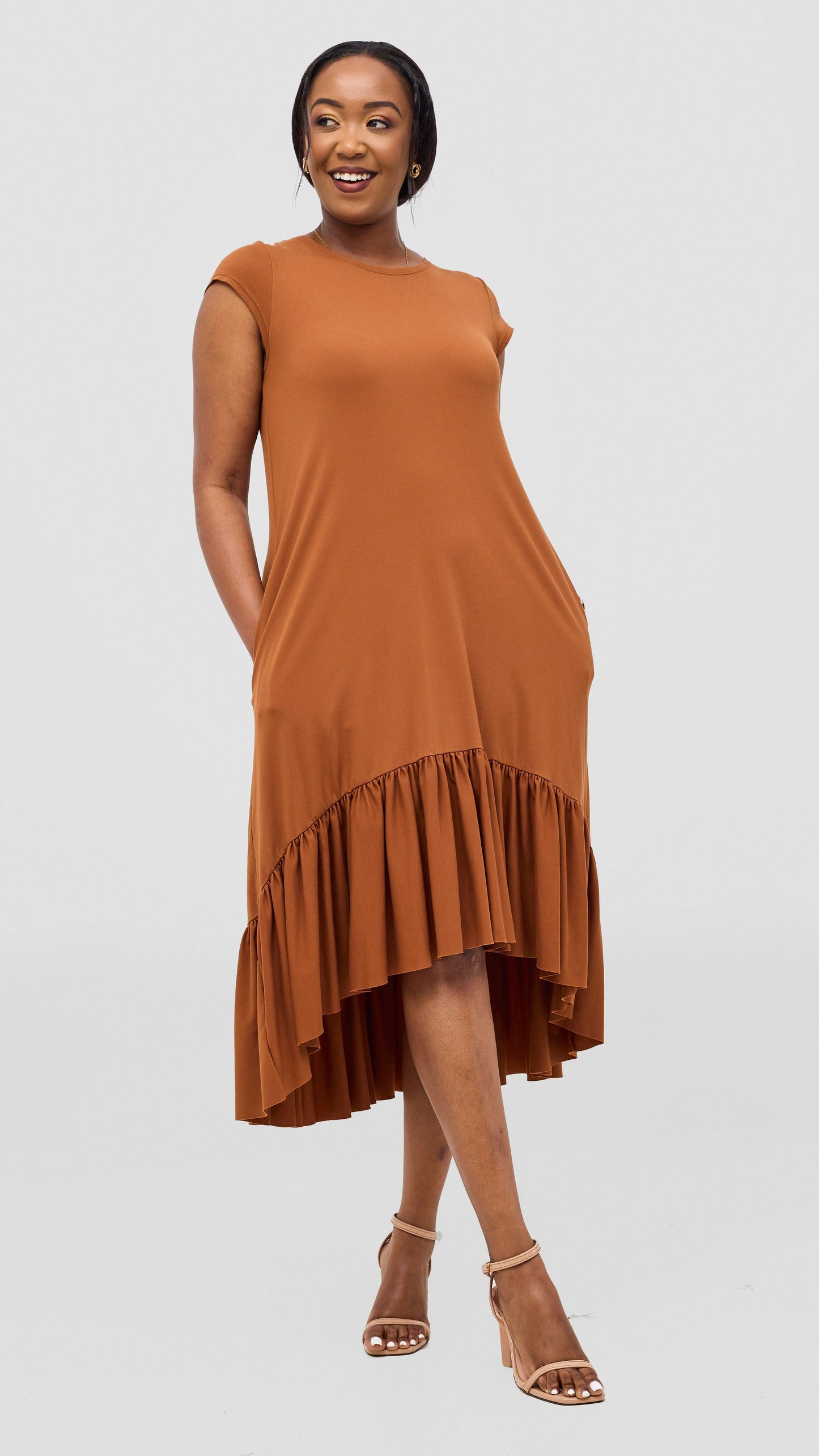 Vivo Lindi High Low Dress - Dark Tan