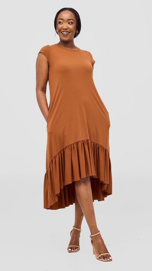 Vivo Lindi High Low Dress - Dark Tan