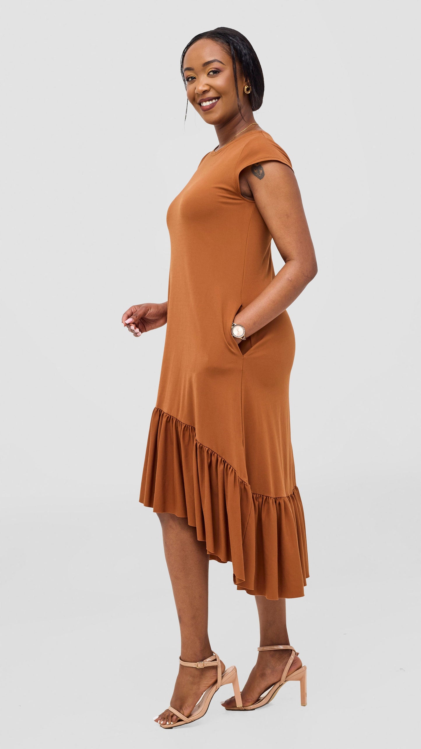 Vivo Lindi High Low Dress - Dark Tan