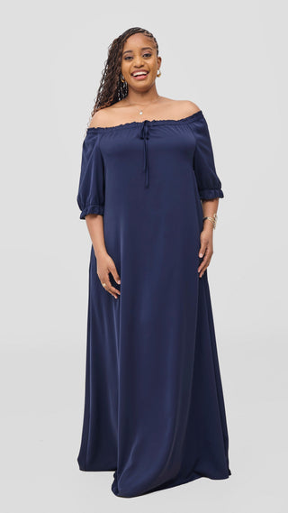 Vivo Situ Off-Shoulder Tie Maxi Dress - Navy