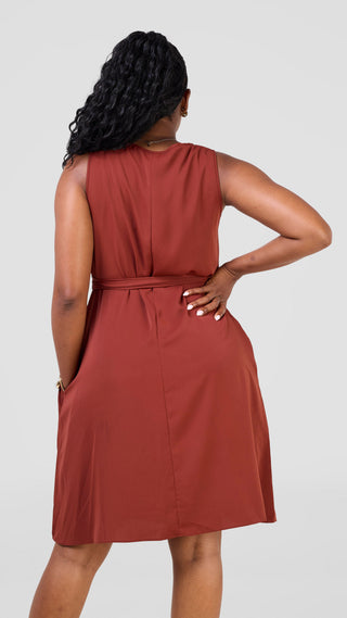Vivo Basic Sleeveless Tent Dress - Rust