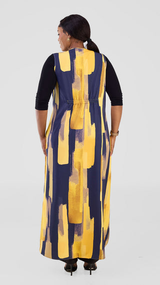 Vivo Isabi Sleeveless Kimono - Dark Navy / Yellow Pasi Print