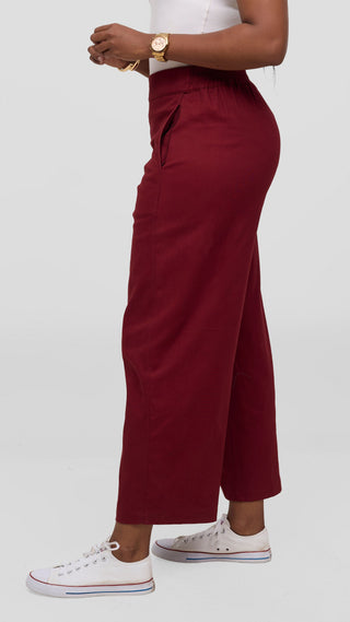 Vivo Lulu Cotton Barrel Pants - Maroon