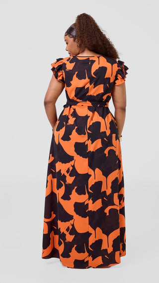 Vivo Nasinka A-Line Maxi Dress - Orange / Black Tilla Print