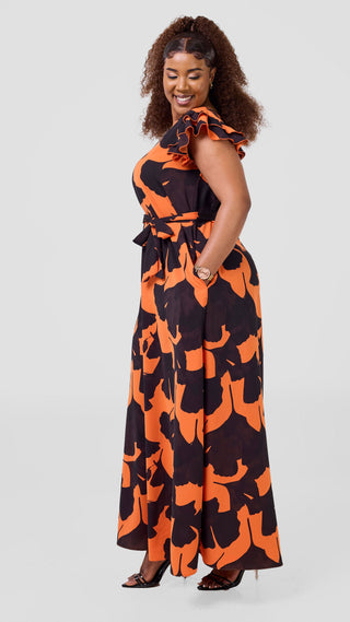 Vivo Nasinka A-Line Maxi Dress - Orange / Black Tilla Print