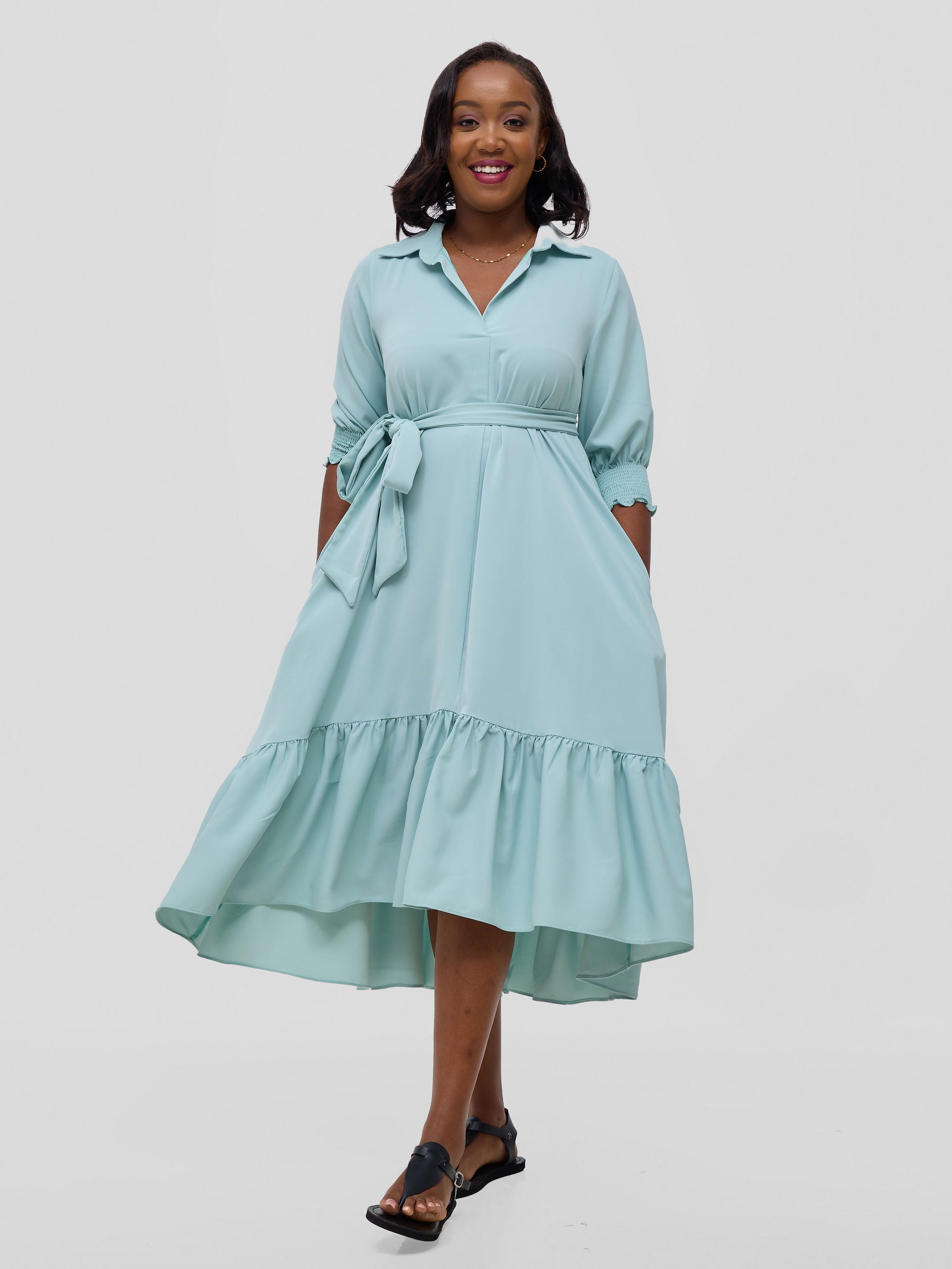 Vivo Serwa Flounce Dress - Sea Green