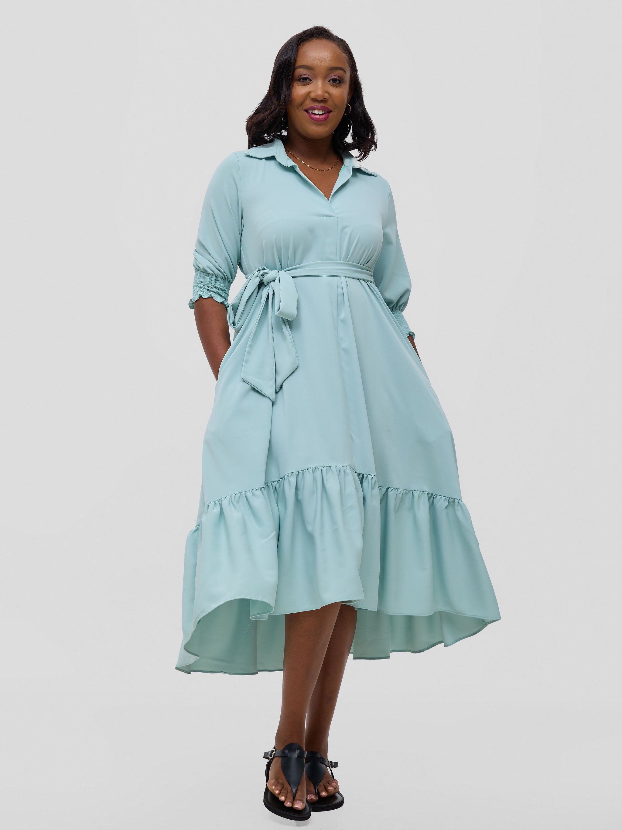 Vivo Serwa Flounce Dress - Sea Green