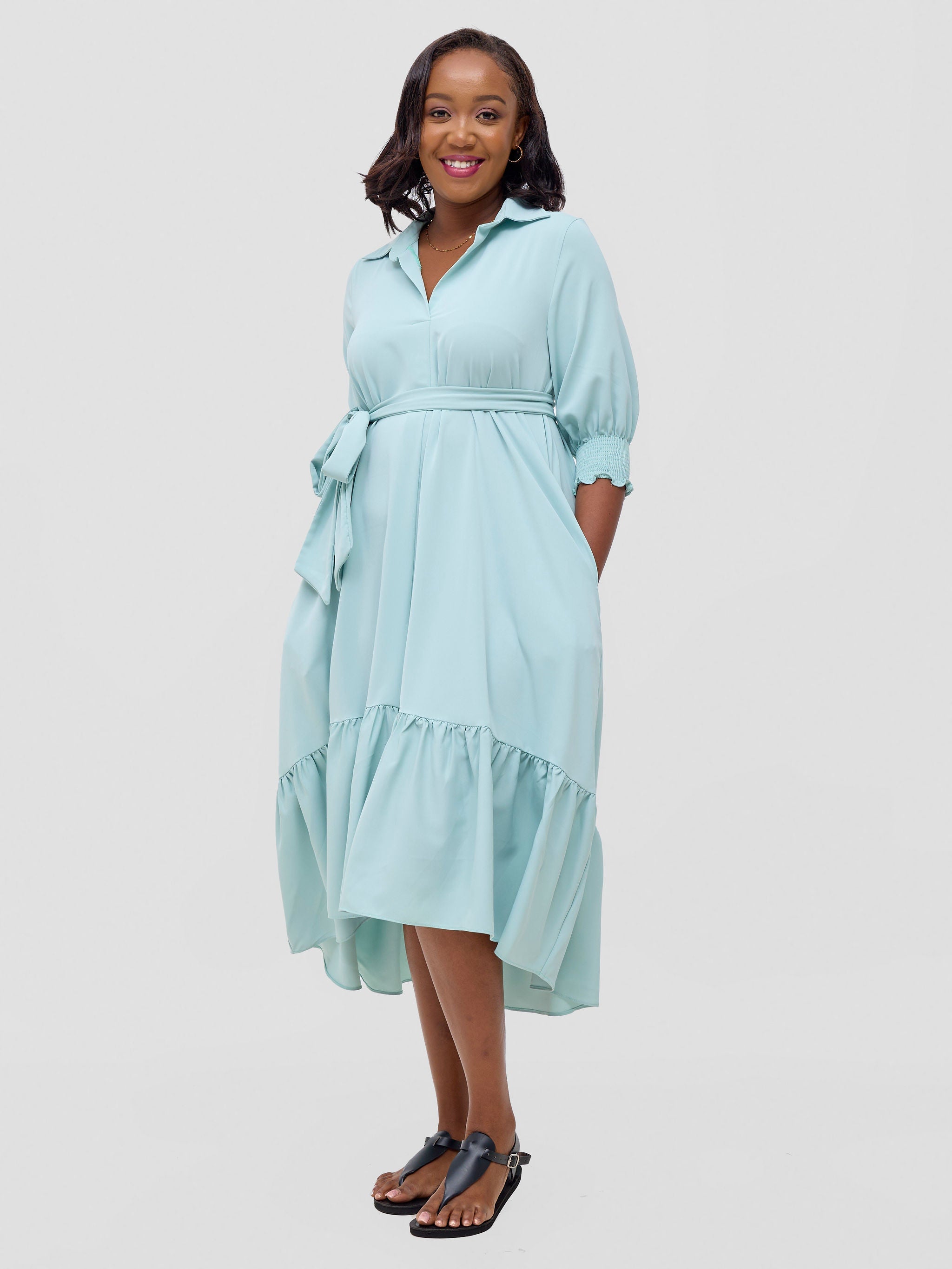 Vivo Serwa Flounce Dress - Sea Green