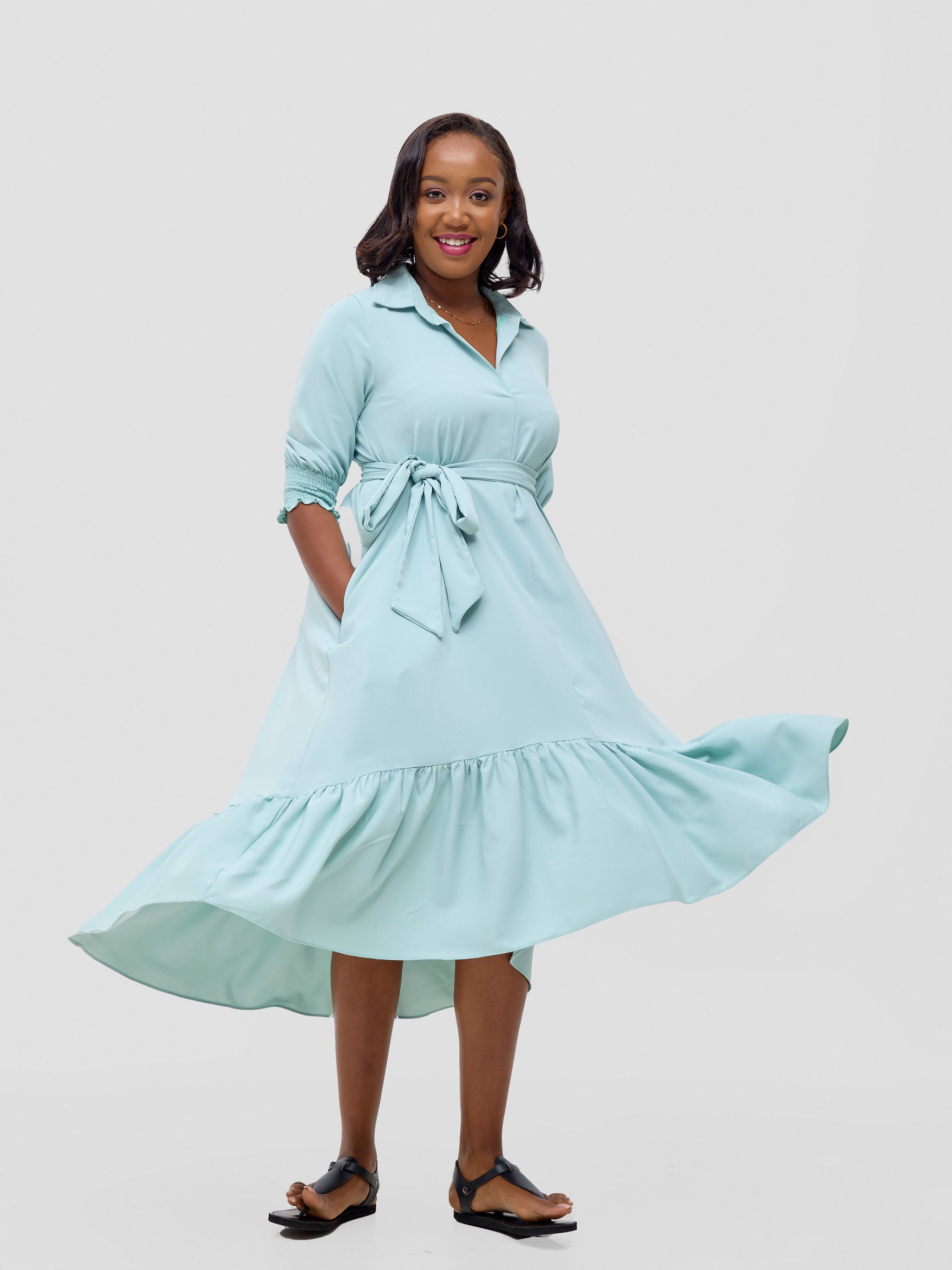 Vivo Serwa Flounce Dress - Sea Green