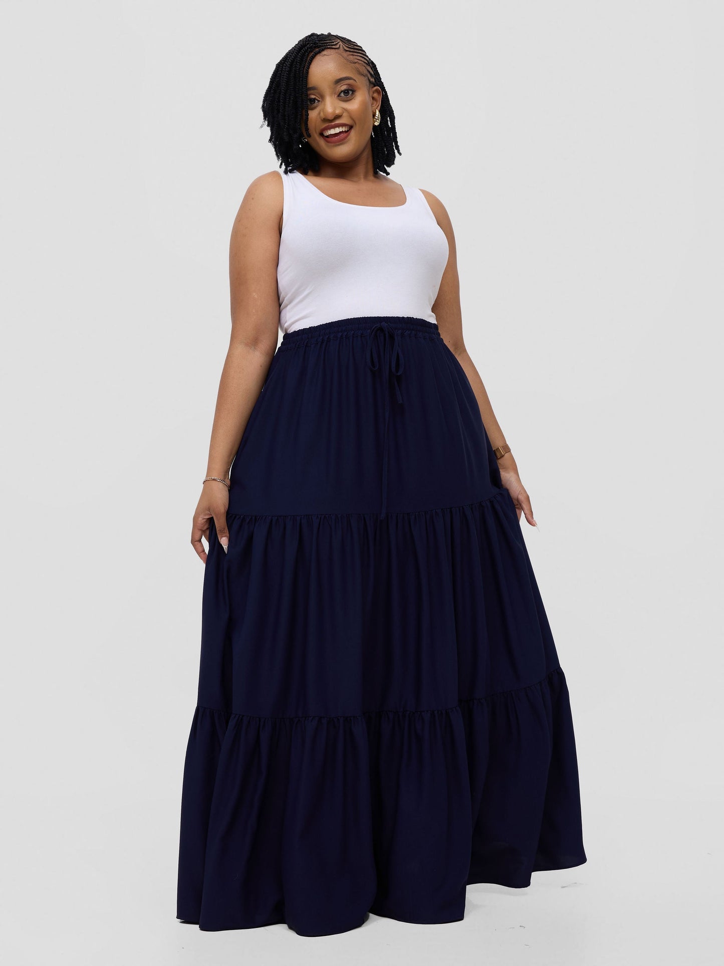 Vivo Serwa Tiered Maxi Skirt - Navy