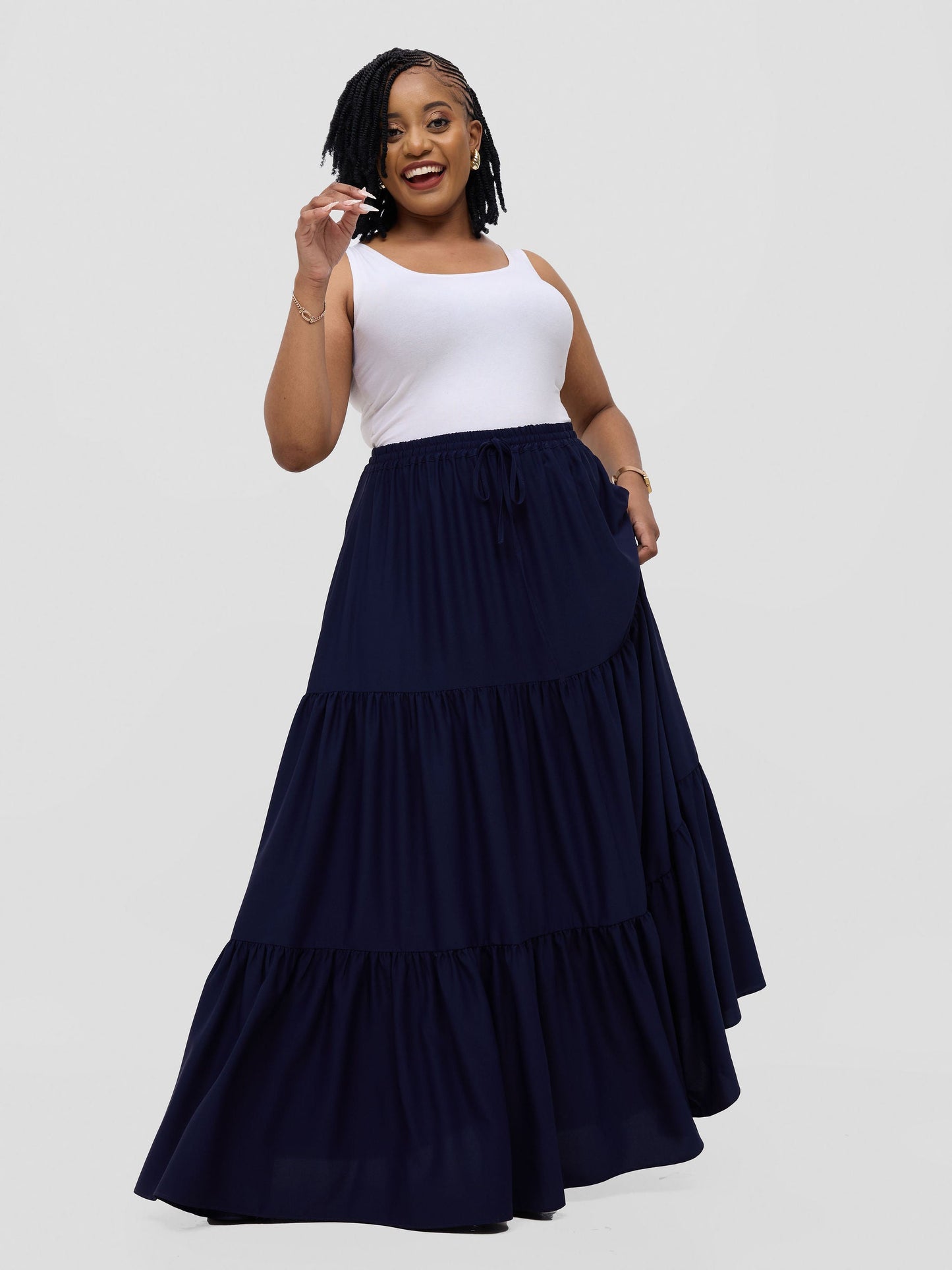 Vivo Serwa Tiered Maxi Skirt - Navy