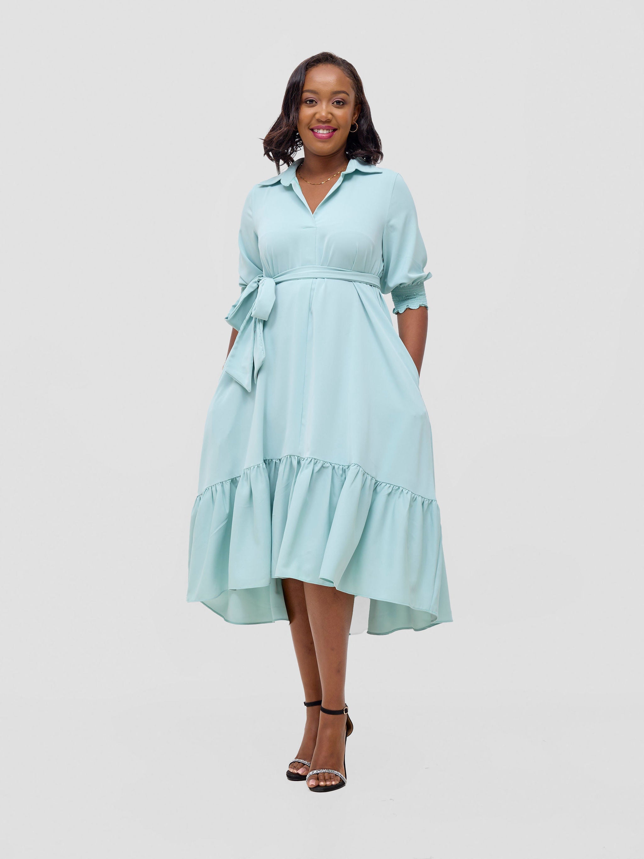 Vivo Serwa Flounce Dress - Sea Green