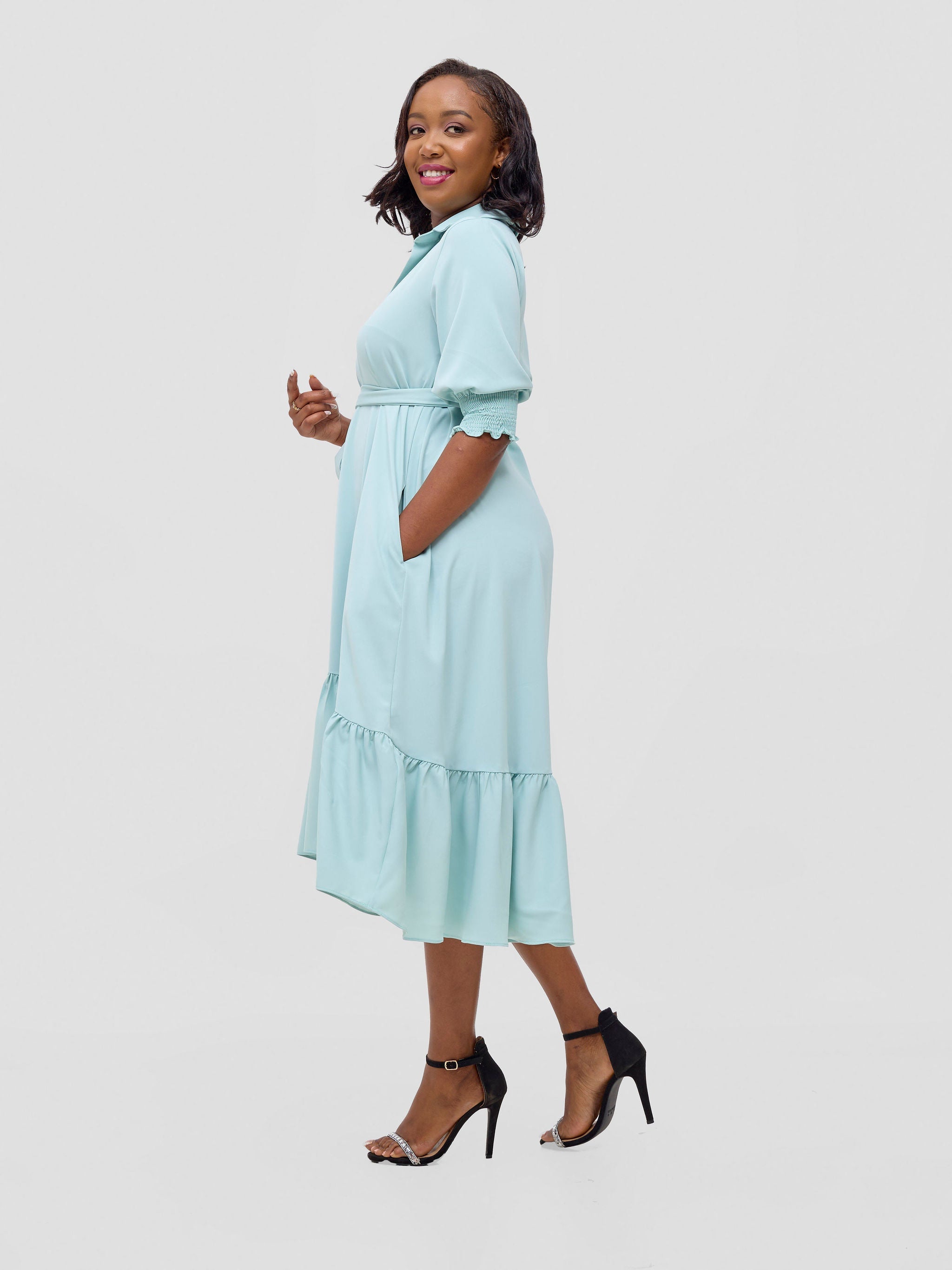 Vivo Serwa Flounce Dress - Sea Green