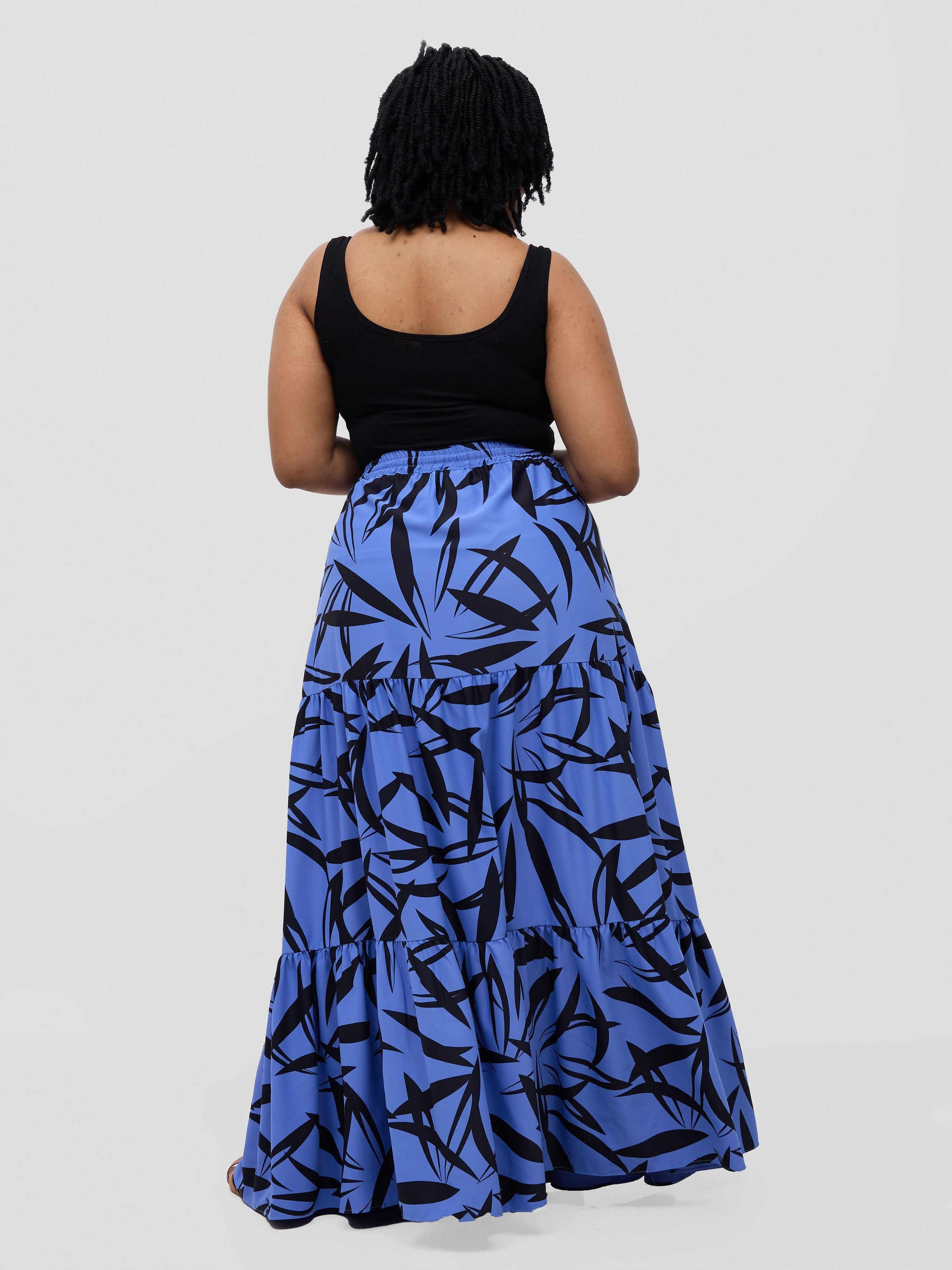 Vivo Serwa Tiered Maxi Skirt - Blue / Black Wera Print