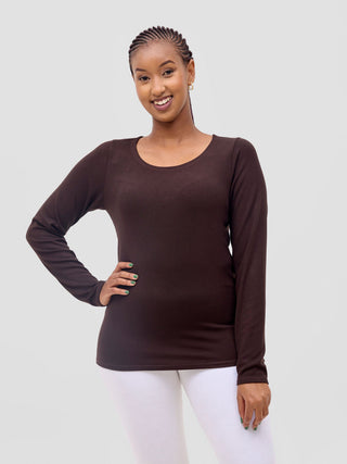 Vivo Everyday Long Sleeve Top In Jersey - Chocolate
