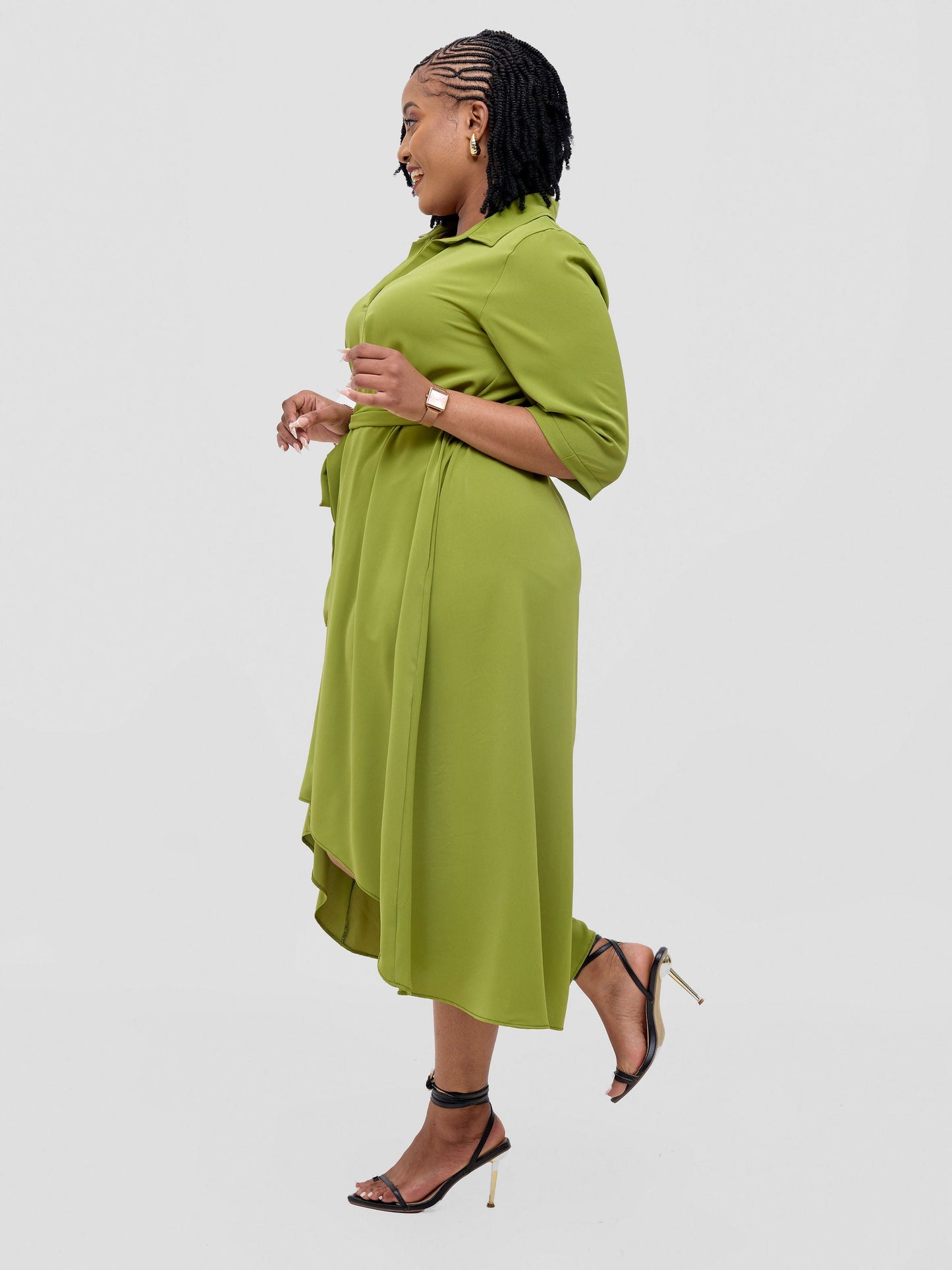 Vivo Yumi High Low Shirt Dress - Olive