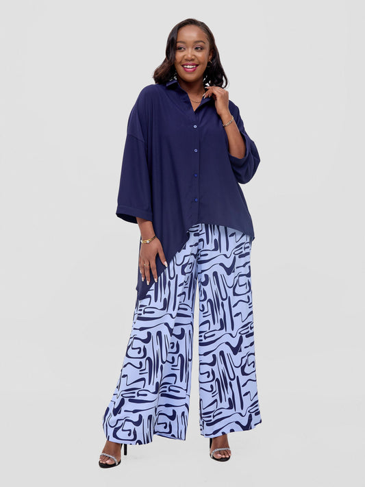 Vivo Serwa Crepe Pants - Light Blue / Navy Sera Print
